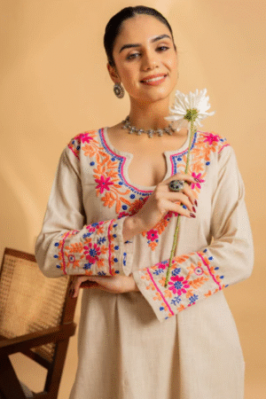 Teal Zardozi Embroidered Cotton Anarkali Suit set of 3.