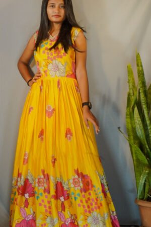 Marigold Yellow Floral Print Gown