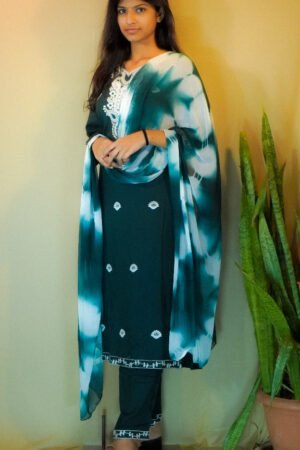 Obsidian Black Embroidered Suit with Shibori Dupatta