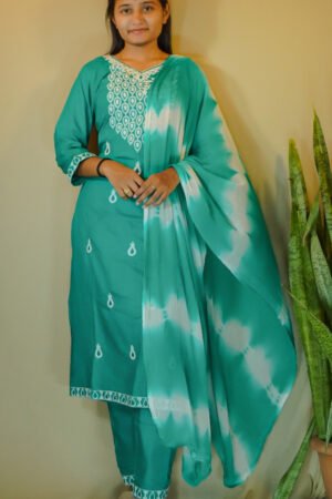 Teal Zardozi Embroidered Cotton Anarkali Suit