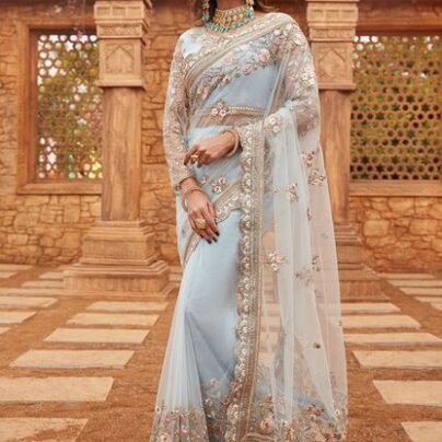 Sheep silk hand made women saree in White