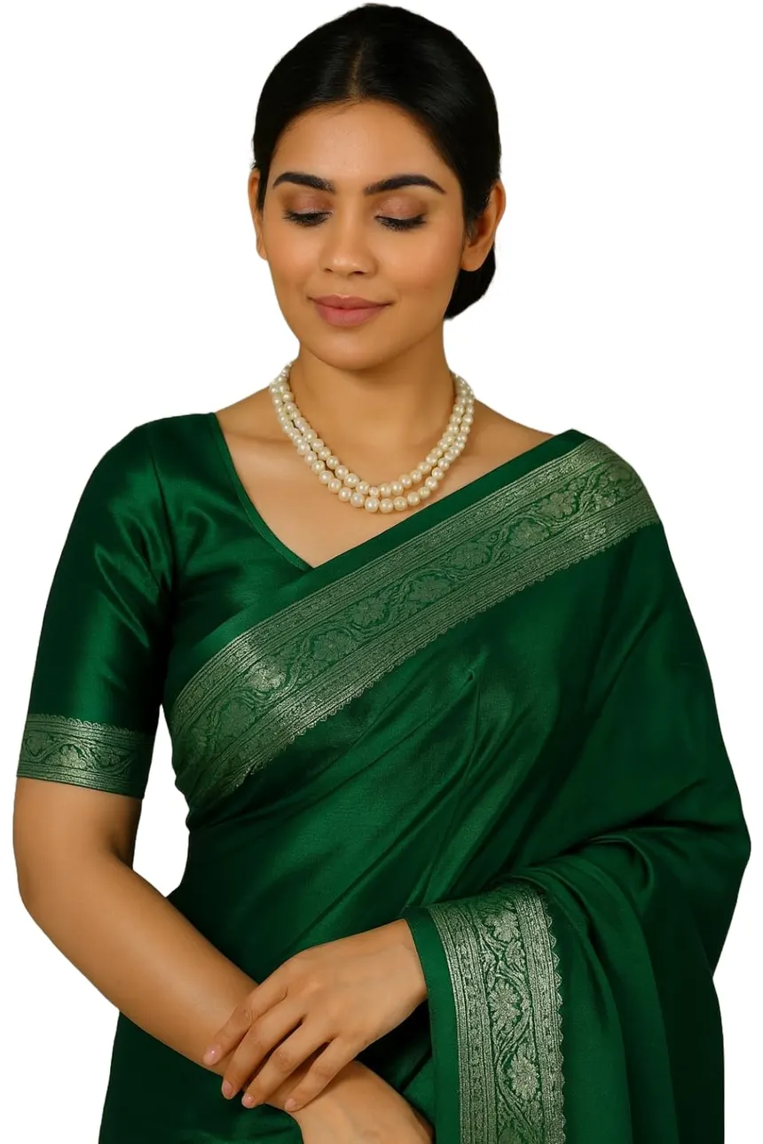 Banarasi Silk Saree (Emerald Green & Silver)
