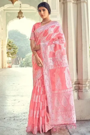 Chikankari Saree (Pastel Pink & White) - Image 2