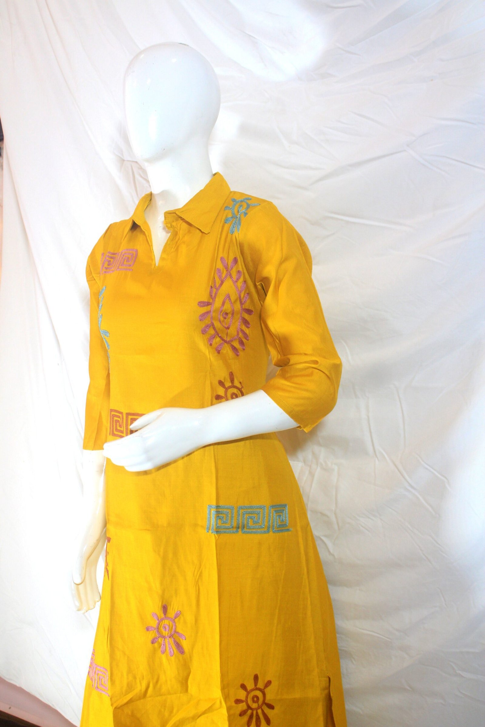 Sunspire Mustard Handloom Yellow Kurta Set – Embroidered Cotton - Image 2