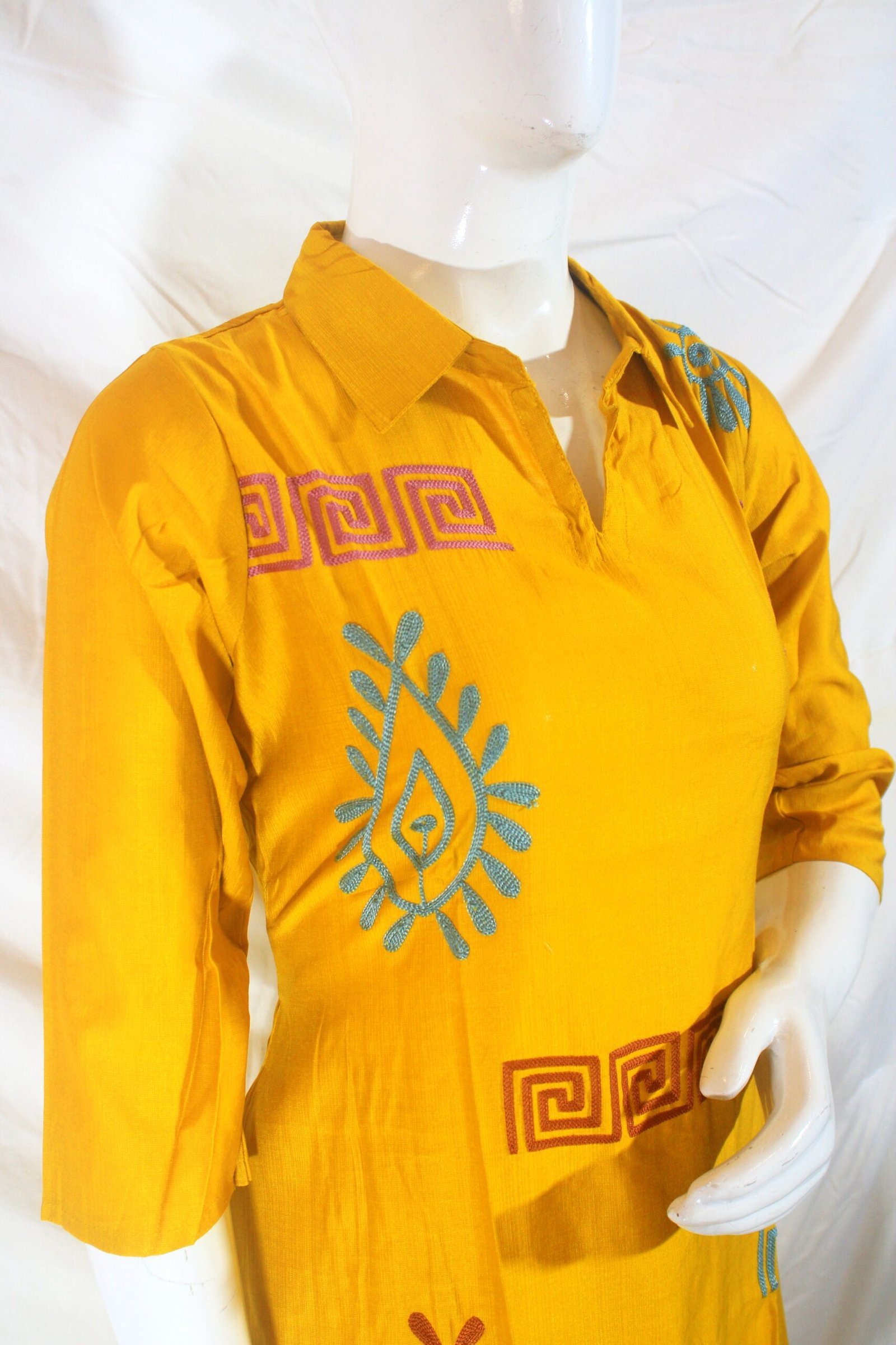 Sunspire Mustard Handloom Yellow Kurta Set – Embroidered Cotton - Image 3
