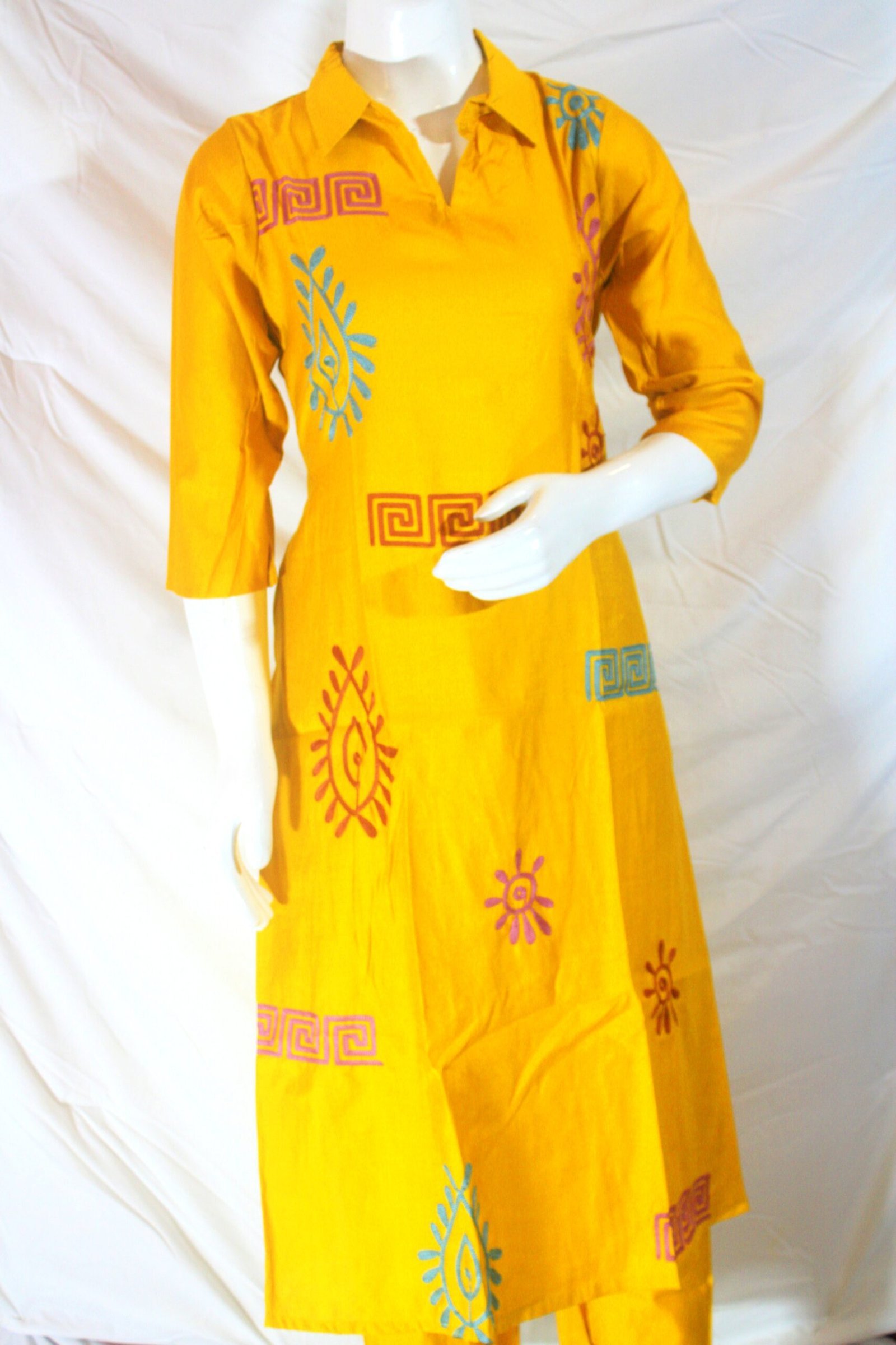 Sunspire Mustard Handloom Yellow Kurta Set – Embroidered Cotton - Image 4