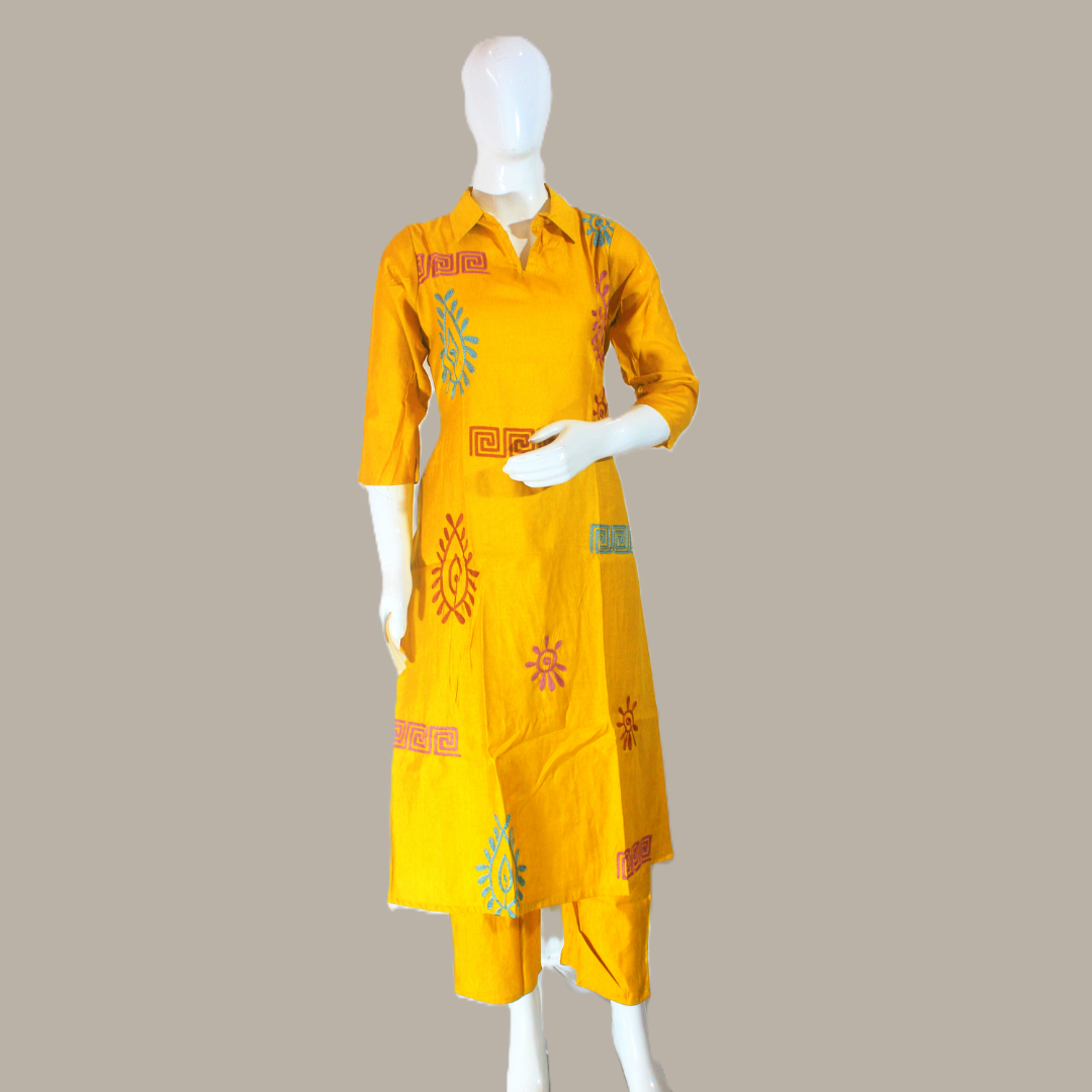 Sunspire Mustard Handloom Yellow Kurta Set – Embroidered Cotton