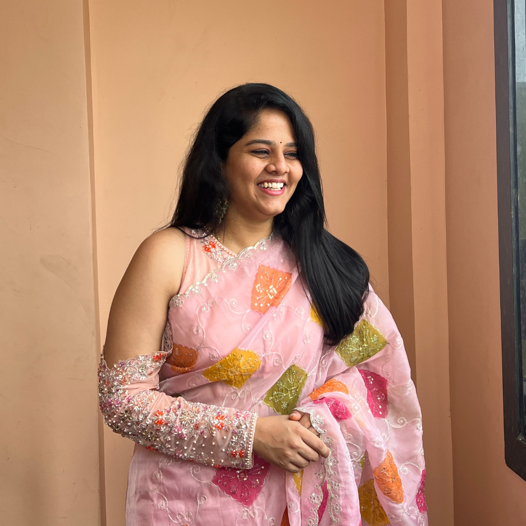 Blush Bloom Organza Saree – Mirror of Grace