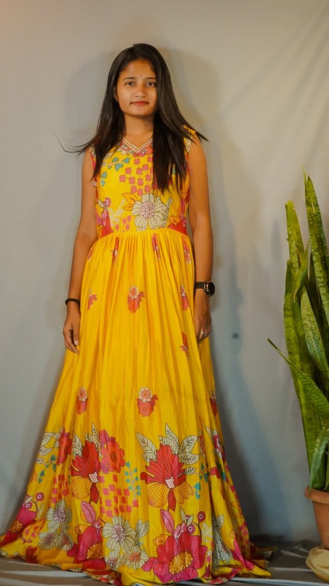 Marigold Yellow Floral Print Gown - Image 3