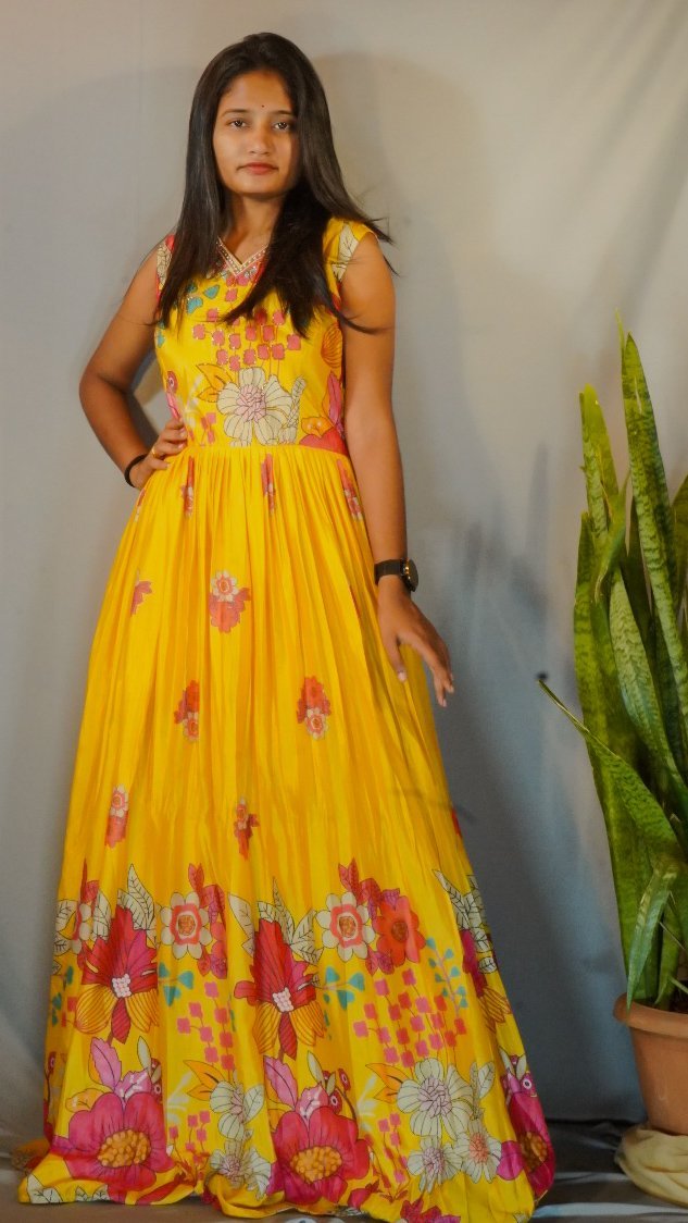 Marigold Yellow Floral Print Gown