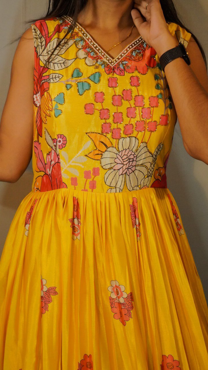 Marigold Yellow Floral Print Gown - Image 2