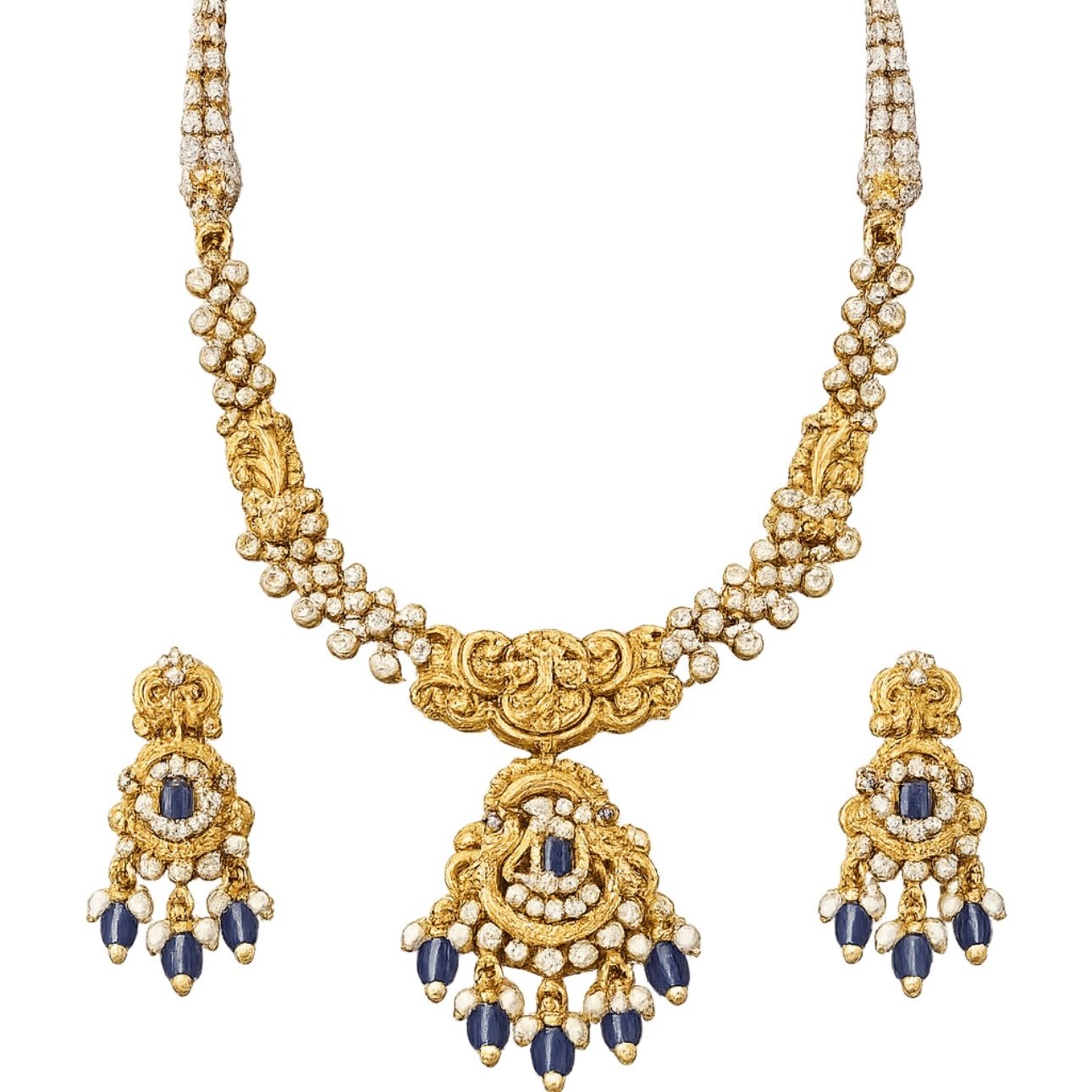 Traditional Gold-Plated Temple Necklace Set with Pendant - Image 2