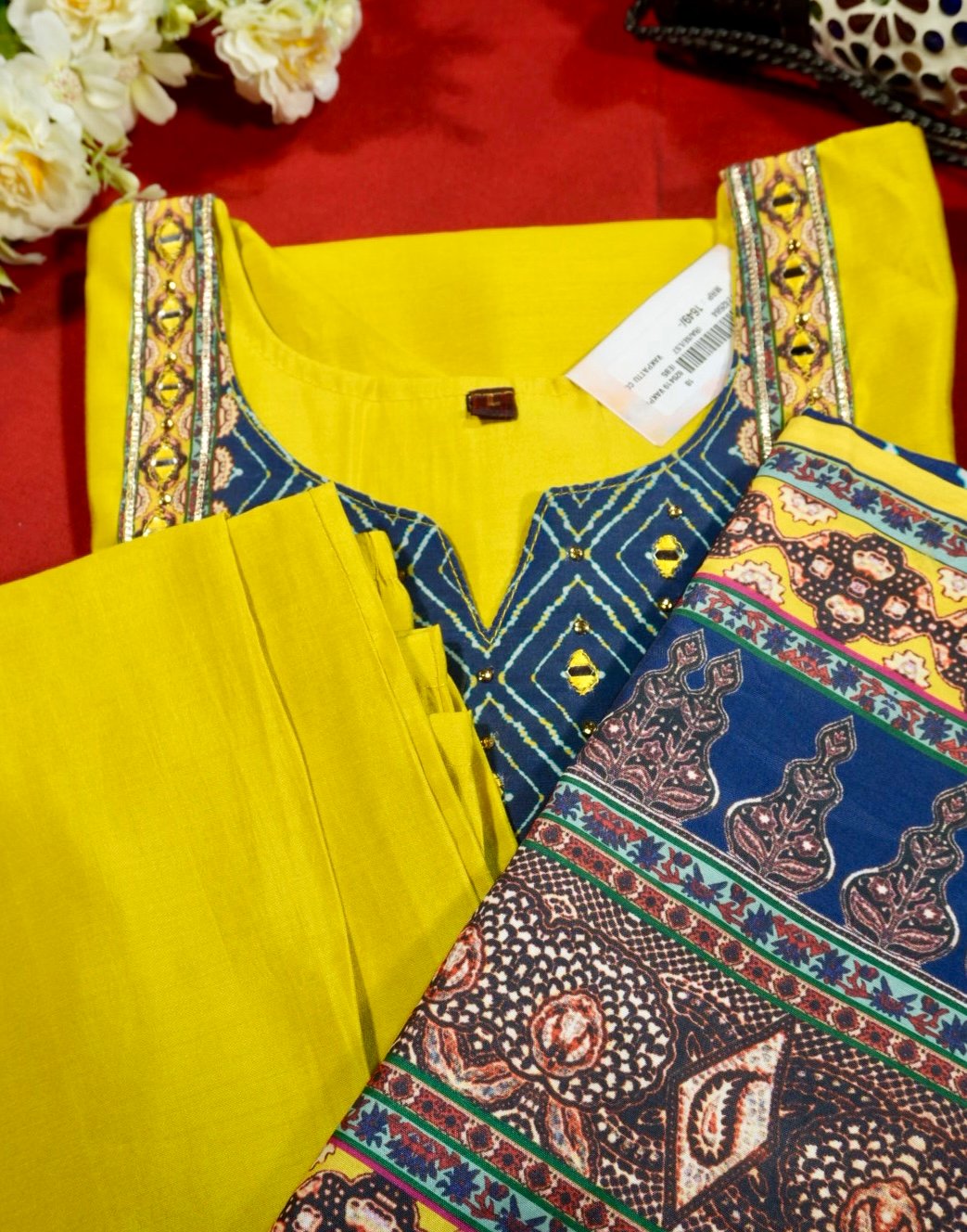Women’s Yellow Kurti Set with Printed Dupatta