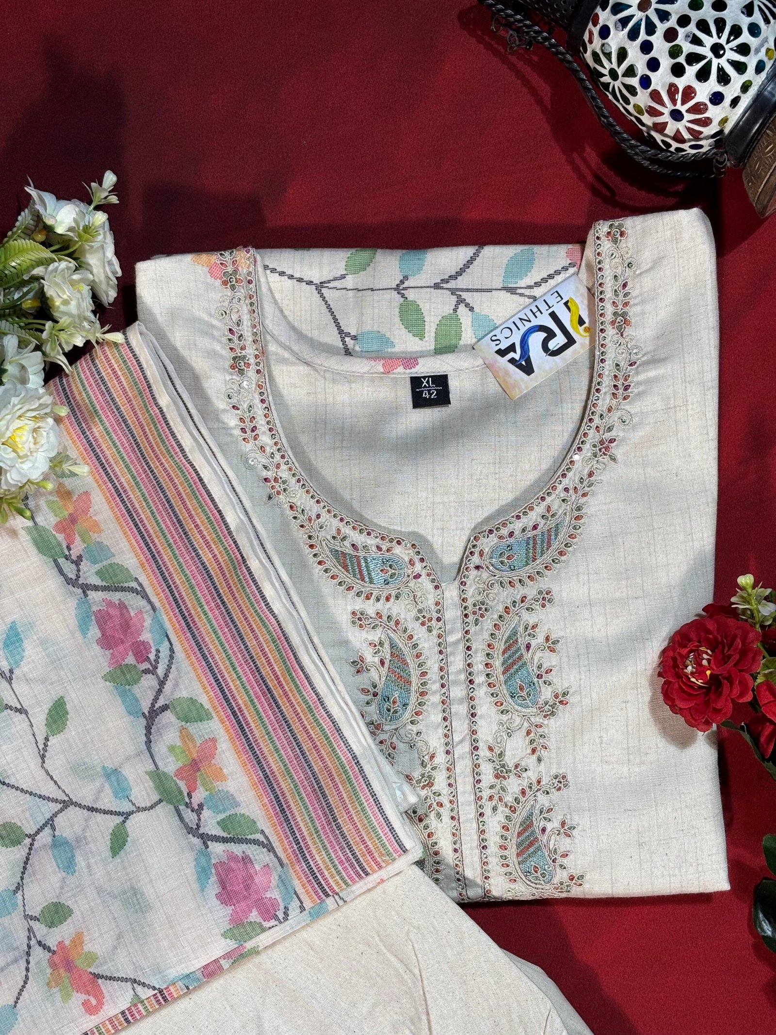 Teal Green Kurta Set with Printed Dupatta - Image 2