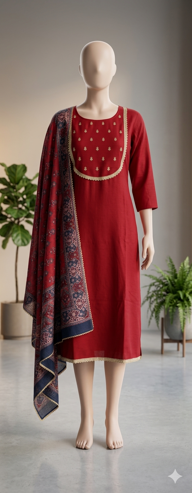 Elegant Crimson Kurta Set with Traditional Charm - Image 2