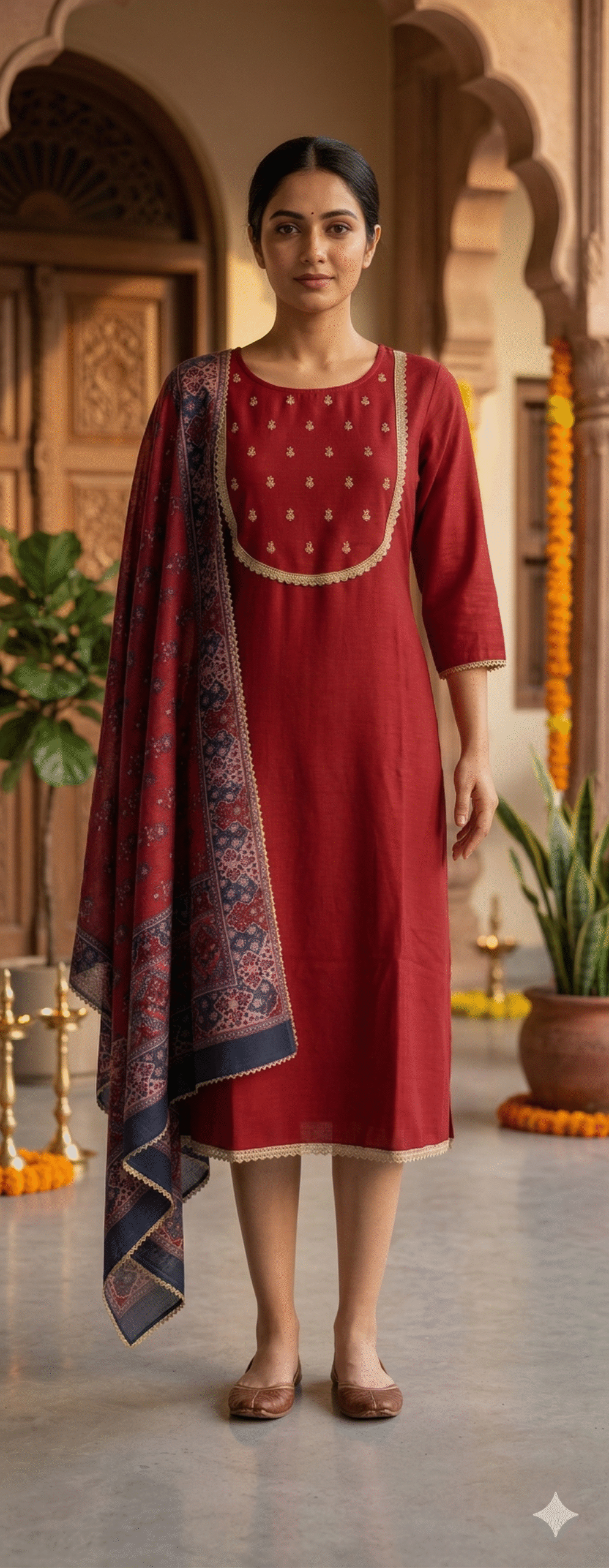 Elegant Crimson Kurta Set with Traditional Charm