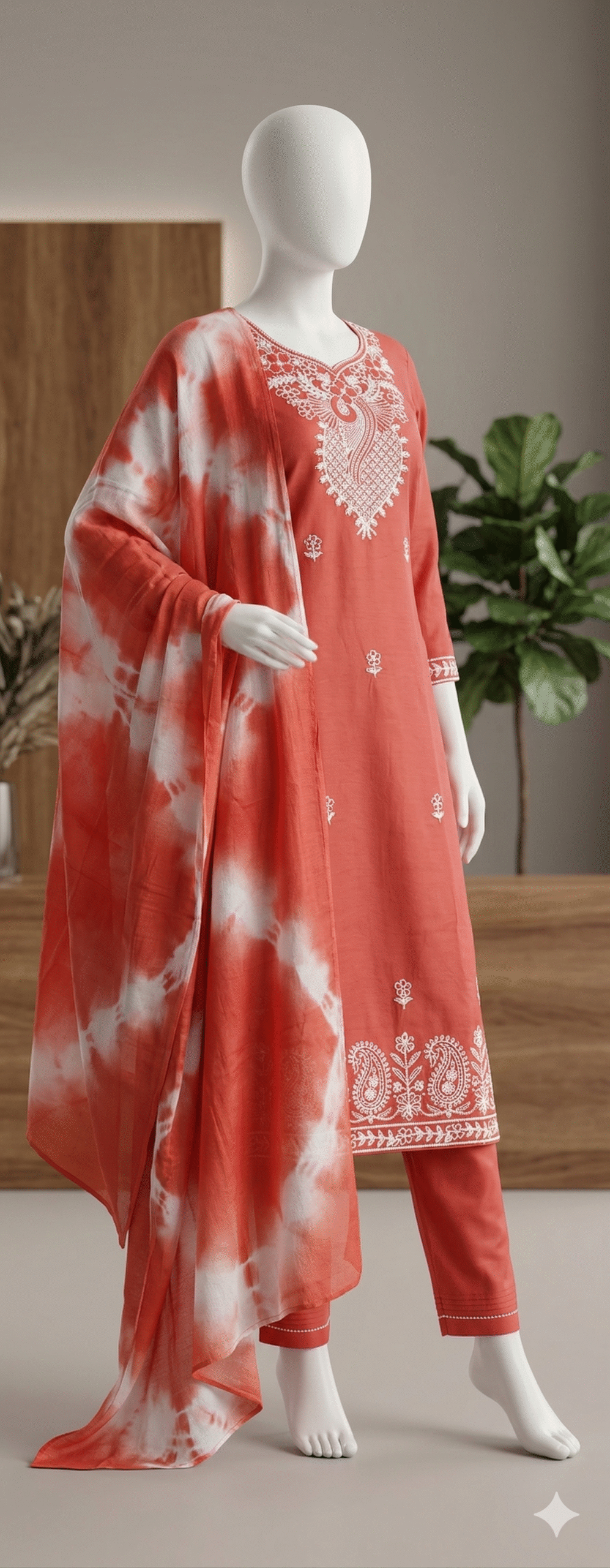 Terracotta Orange Embroidered Suit Set - Image 3