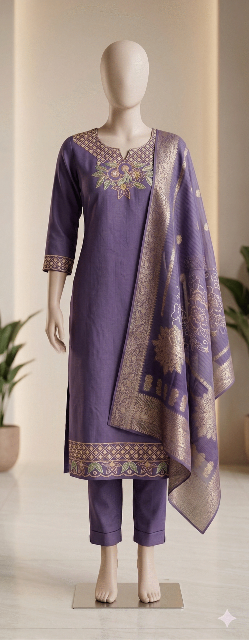 Lavender Purple Silk Suit with Banarasi Silk Dupatta - Image 2