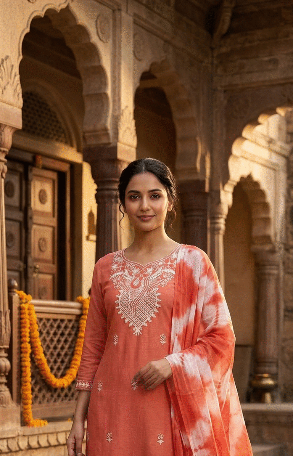 Terracotta Orange Embroidered Suit Set