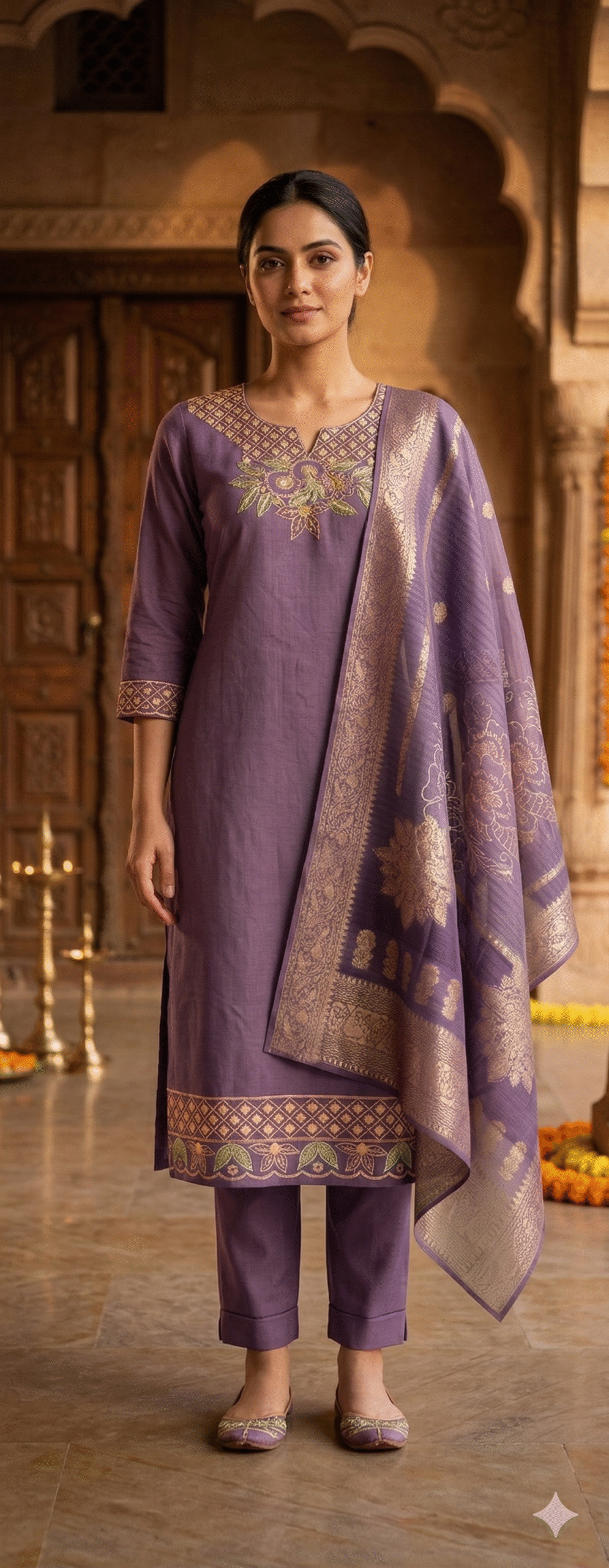Lavender Purple Silk Suit with Banarasi Silk Dupatta