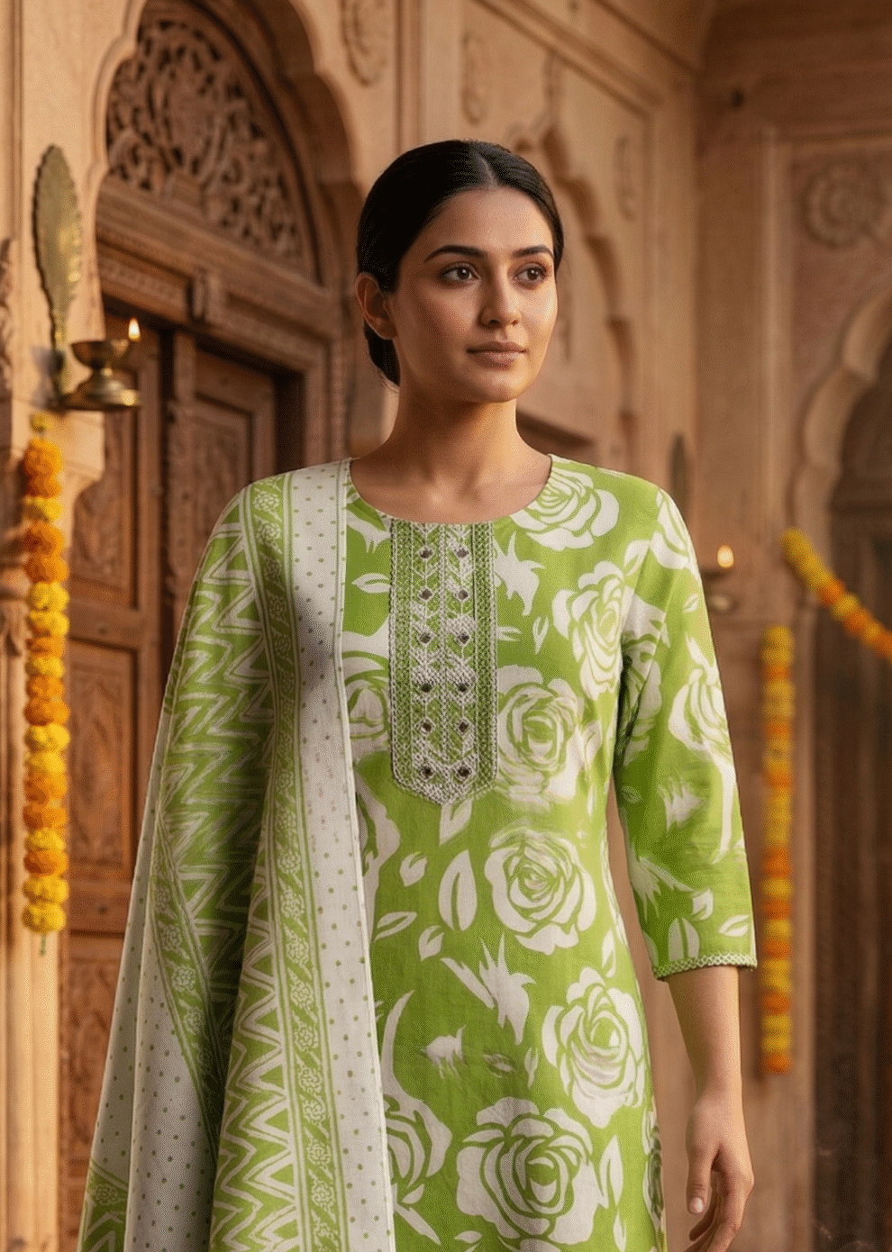 Lime Garden Floral Suit Set